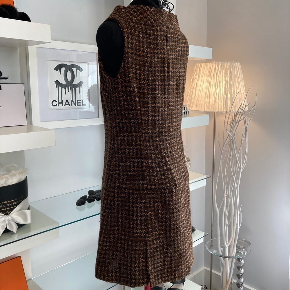 Sleeveless Brown Tweed Midi Dress - Picture 8 of 14